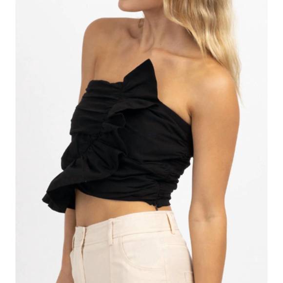 NEW DAY + MOON flirty ruffled tube top in onyx - Picture 3 of 4